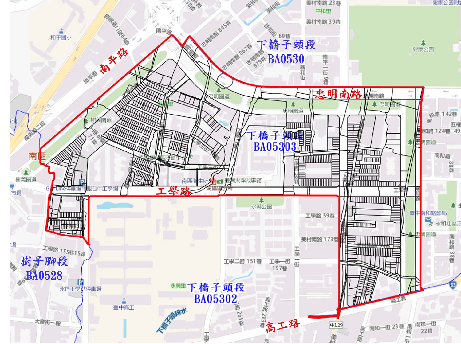 110年南區下橋子頭段範圍圖