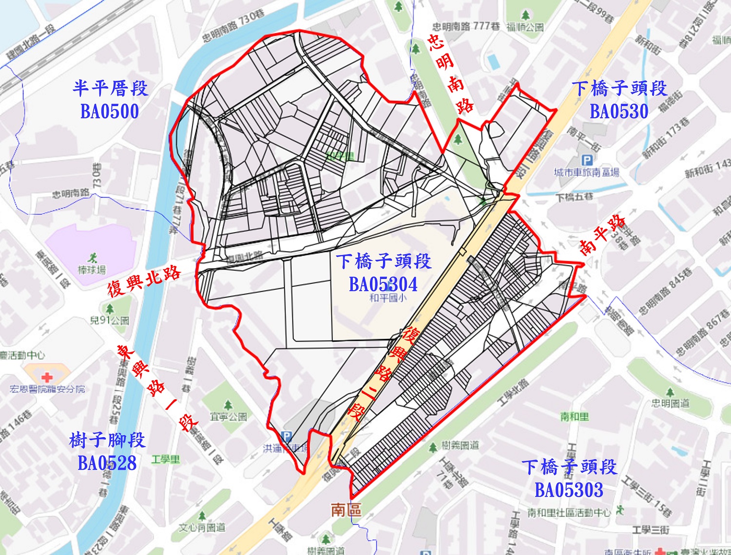 112年南區下橋子頭段範圍圖