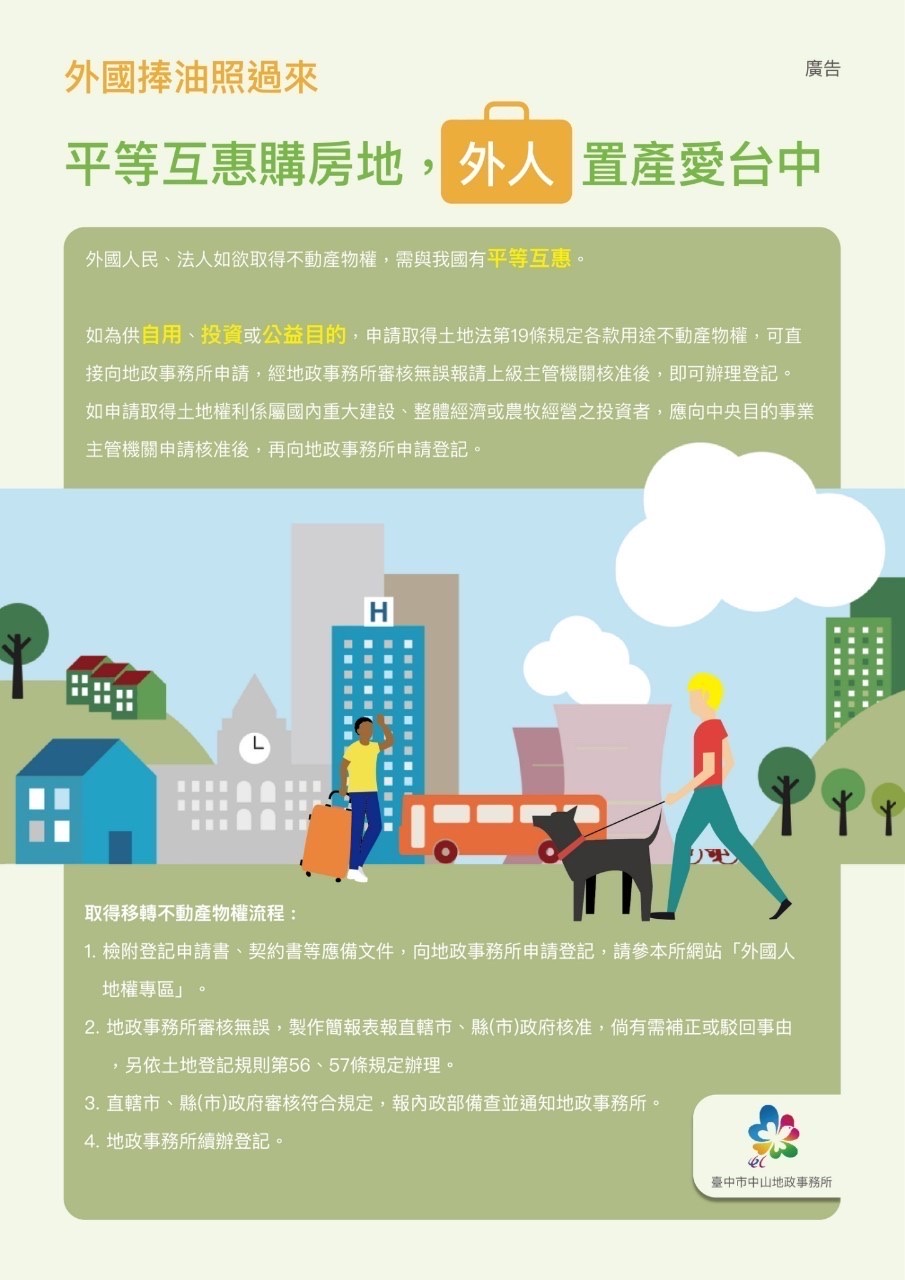 外國捧油照過來 平等互惠購房地，外人置產愛台中